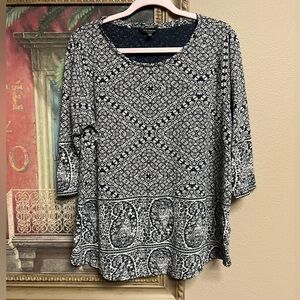 Lucky Brand Navy and White Patterned Top